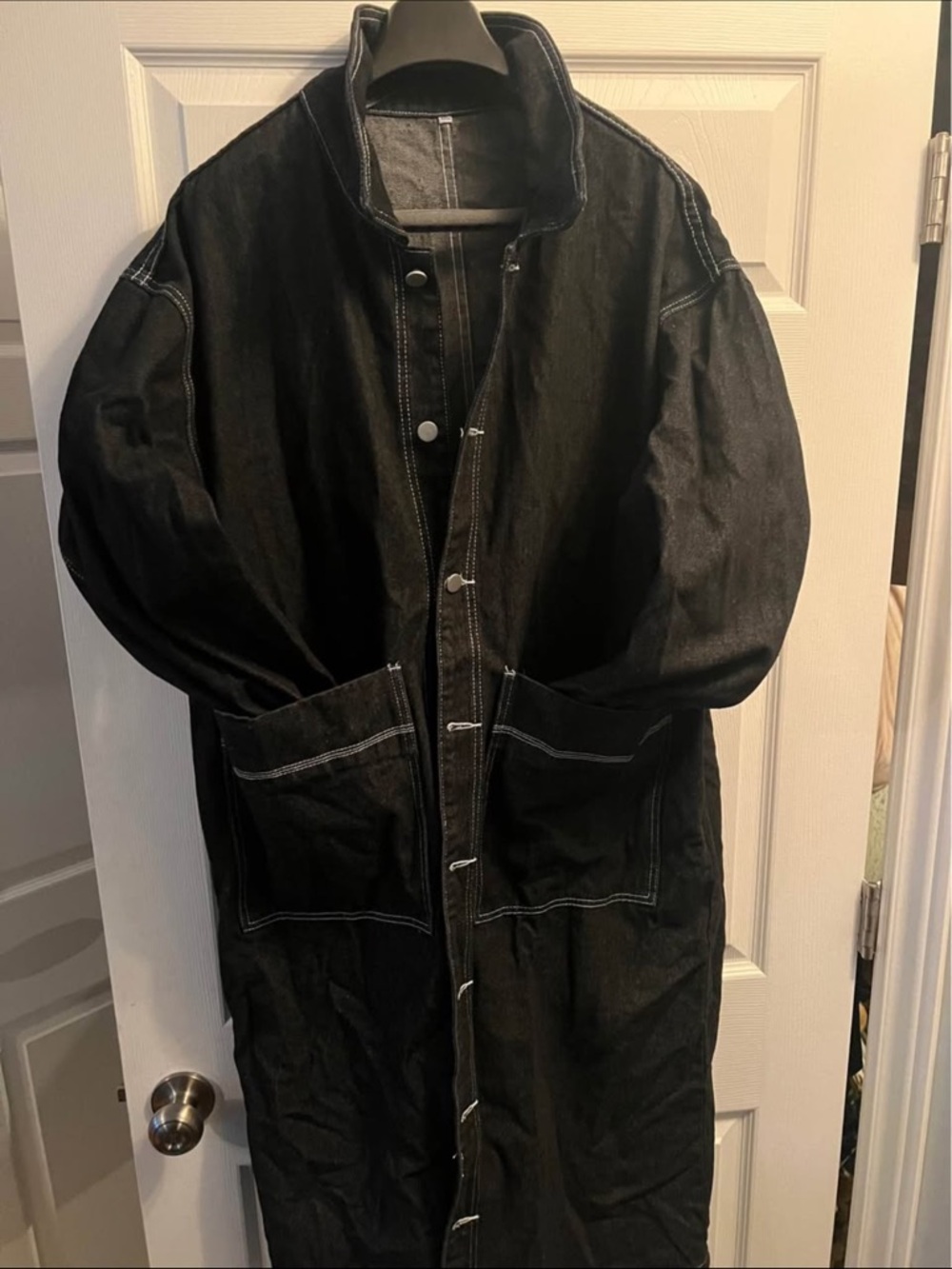 Black Men's Long Denim Coat Jacket - Unbranded